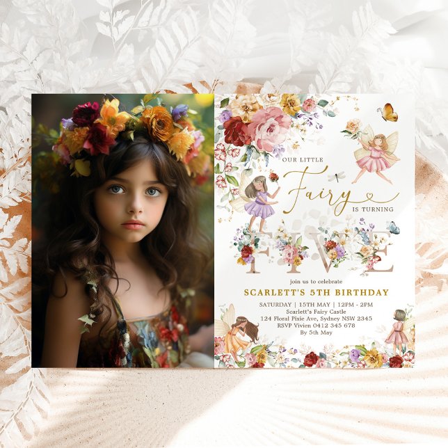 Floral Fairy Princess Enchanted 5th Birthday Party Invitation (Creator Uploaded)