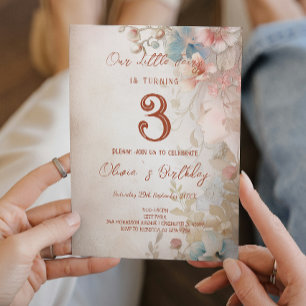 Floral Fairy Tale Theme Kids Birthday Party Invitation