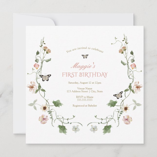 Floral Fairytale Garden Birthday Invitation (Front)