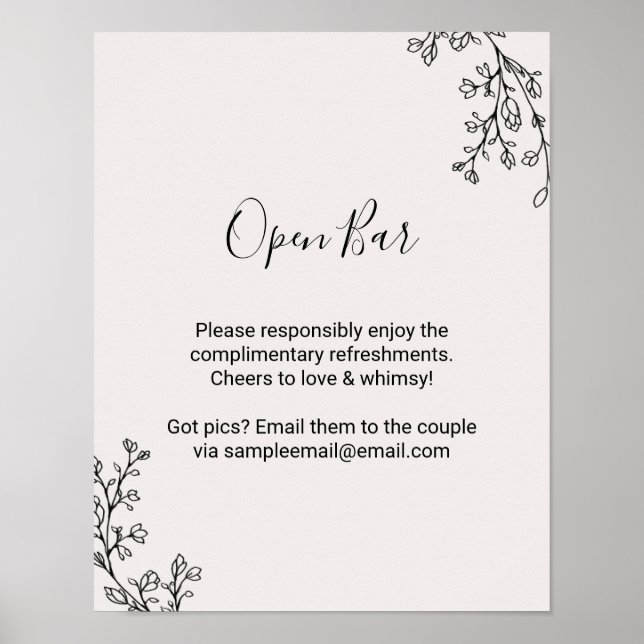 Floral Fairytale Wedding Open Bar Poster (Front)