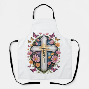 Floral Faith Cross  Apron