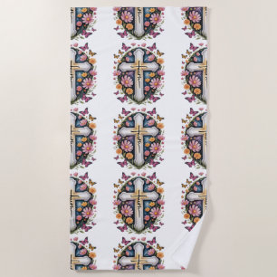 Floral Faith Cross Beach Towel