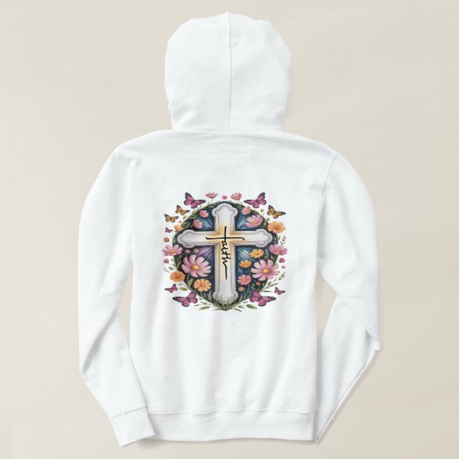 Floral Faith Cross  Hoodie (Design Back)