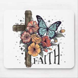 Floral Faith Cross Mouse Mat