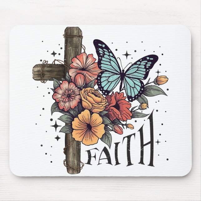 Floral Faith Cross  Mouse Mat (Front)