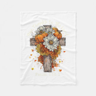 Floral Fall Autumn Pumpkin Christian Give Thanks T Fleece Blanket