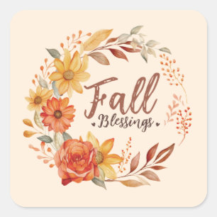 Floral Fall Blessings Square Sticker