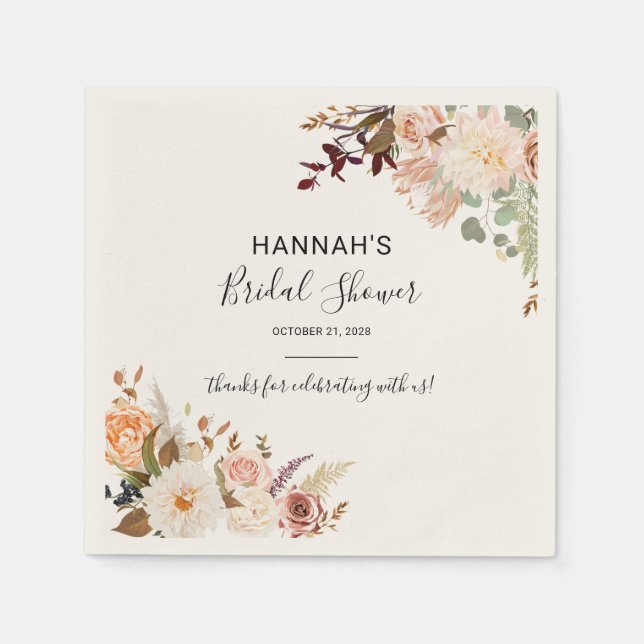 Floral Fall Botanical Bridal Shower Paper Napkin (Front)
