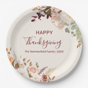 Floral Fall Botanical Happy Thanksgiving Paper Plate