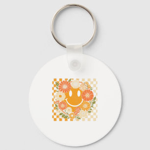 Floral Fall Checkered Smile Face Halloween Thanksg Key Ring