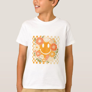 Floral Fall Checkered Smile Face Halloween Thanksg T-Shirt