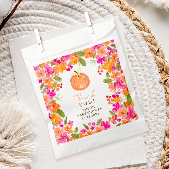 Floral Fall cute little pumpkin baby shower Favour Bags (Floral Fall cute little pumpkin baby shower Favor Bag)