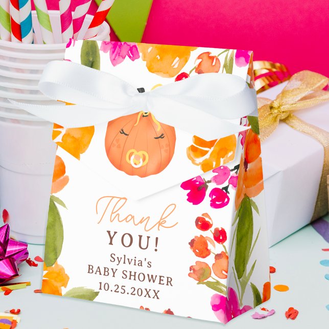 Floral Fall cute little pumpkin baby shower Favour Box (Floral Fall cute little pumpkin baby shower Favor Box)