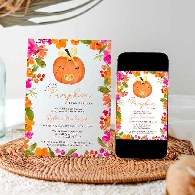 Floral Fall cute little pumpkin baby shower Invitation (Floral Fall cute little pumpkin baby shower Invitation)