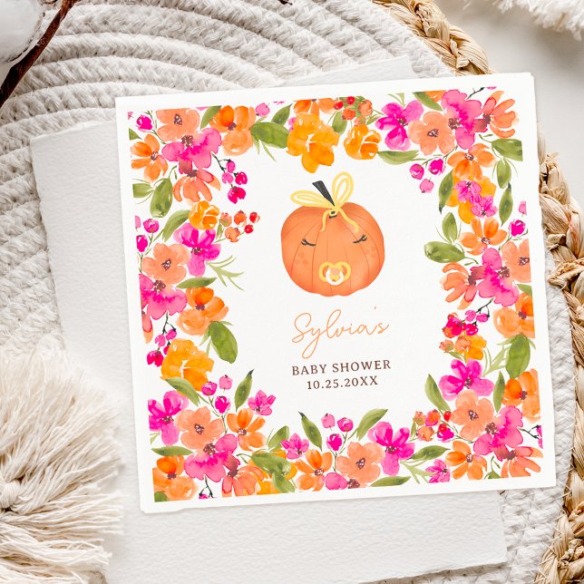 Floral Fall cute little pumpkin baby shower Napkin (Floral Fall cute little pumpkin baby shower Napkins)