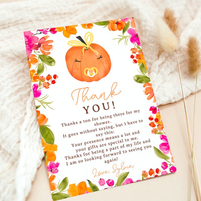 Floral Fall cute little pumpkin baby shower Thank You Card (Floral Fall cute little pumpkin baby shower Thank You Card)
