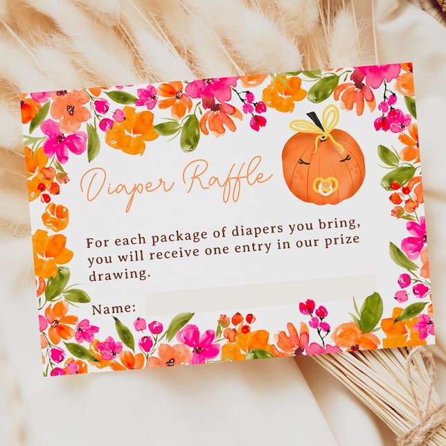 Floral Fall cute pumpkin diaper raffle baby shower Enclosure Card (Floral Fall cute pumpkin diaper raffle baby shower Enclosure Card)