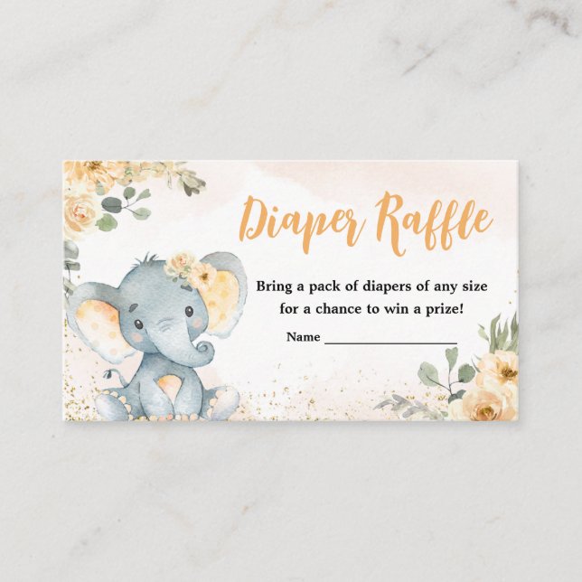 Floral Fall Elephant Baby Shower Diaper Raffle Enclosure Card (Front)