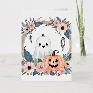 Floral Fall Halloween Foil Holiday Card