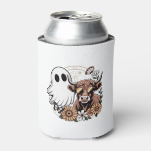 Floral Fall Highland Cow Ghost Can Cooler