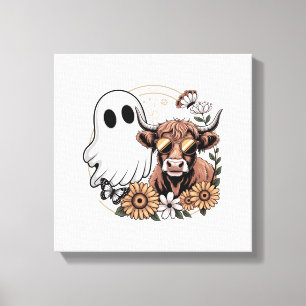 Floral Fall Highland Cow Ghost Canvas Print