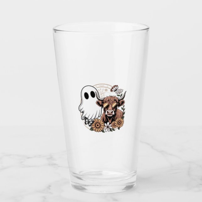 Floral Fall Highland Cow Ghost Glass (Front)