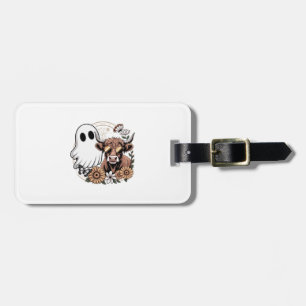Floral Fall Highland Cow Ghost Luggage Tag