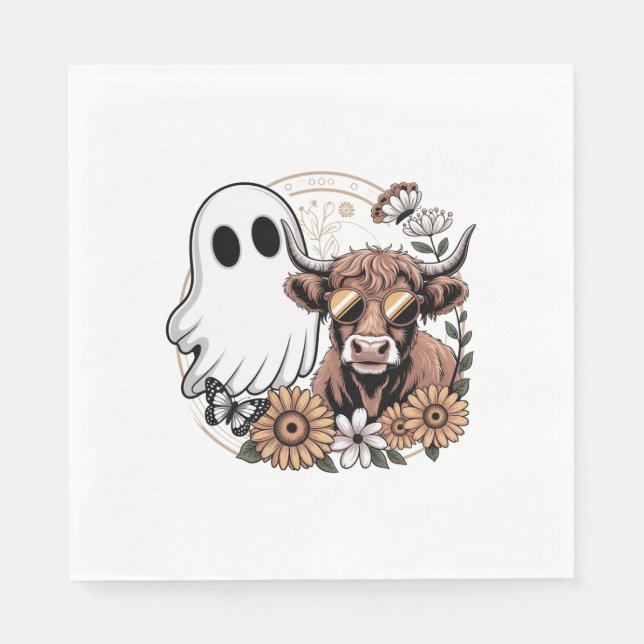 Floral Fall Highland Cow Ghost Napkin (Front)