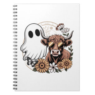 Floral Fall Highland Cow Ghost Notebook