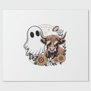 Floral Fall Highland Cow Ghost Wrapping Paper