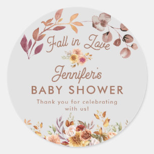 Floral Fall in Love Baby Shower Favour Classic Round Sticker