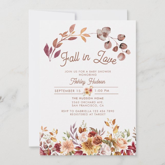 Floral Fall in Love Baby Shower Invitation (Front)