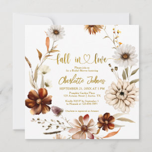Floral Fall In Love Boho Wreath Bridal Shower Invitation