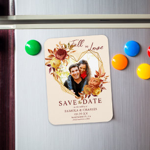 Floral Fall in Love Photo Wedding Save the Date Magnet