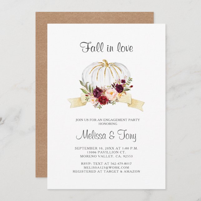 Floral Fall in love Pumpkin engagement Invitation (Front/Back)