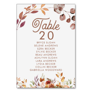 Floral Fall in Love Wedding Table Number