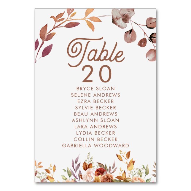 Floral Fall in Love Wedding Table Number (Front)