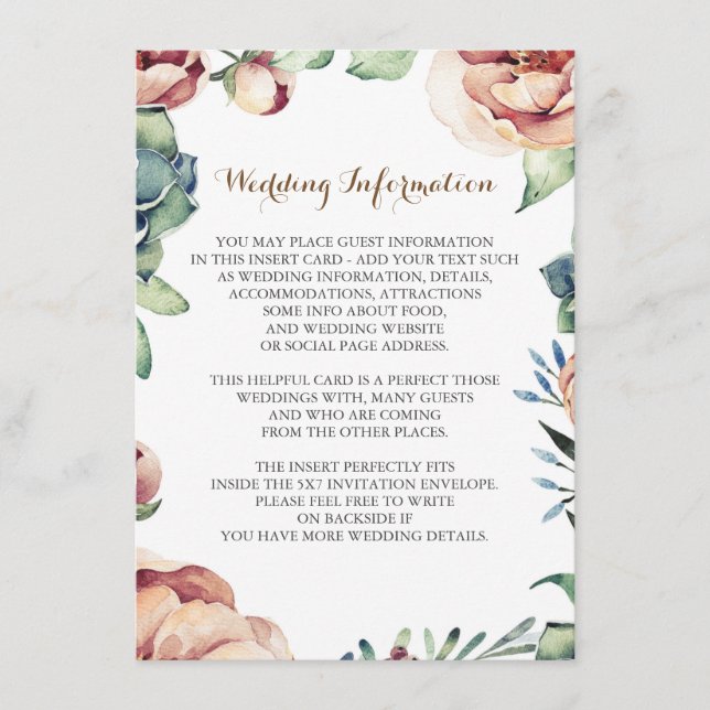 floral fall ivory wedding information insert (Front)