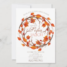 Floral fall leaf bridal shower invitation