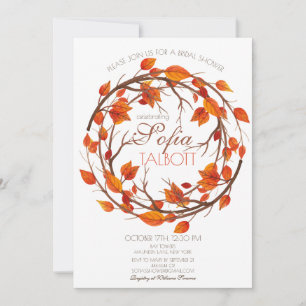 Floral fall leaf bridal shower invitation