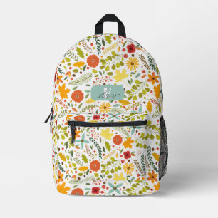 Floral Fall Leaves Autumn Wildflowers Personalised Printed Backpack