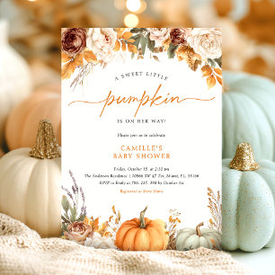 Floral Fall Little Pumpkin Baby Shower Invitation