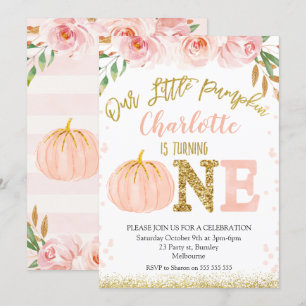 Floral Fall Little Pumpkin Birthday Invitation