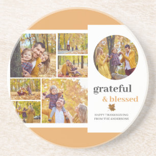 Floral Fall Modern Happy thanksgiving family photo Coaster