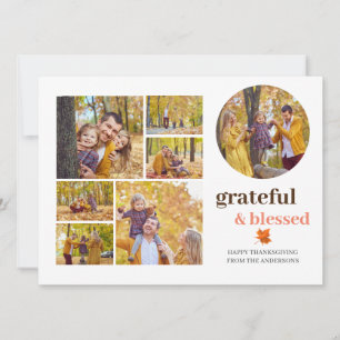 Floral Fall Modern Happy thanksgiving family photo Holiday Card
