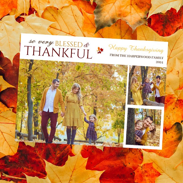Floral Fall Modern Happy thanksgiving family photo Holiday Card (Creator Uploaded)