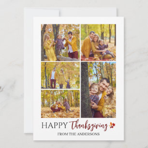 Floral Fall Modern Happy thanksgiving family photo Holiday Card