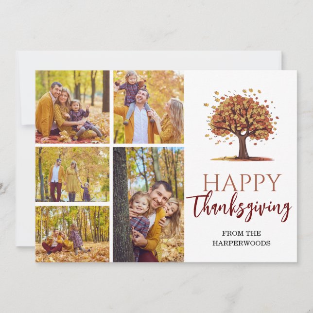 Floral Fall Modern Happy thanksgiving family photo Holiday Card (Front)