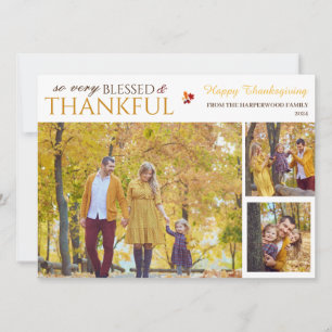 Floral Fall Modern Happy thanksgiving family photo Holiday Card