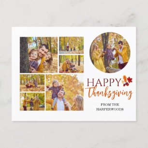 Floral Fall Modern Happy thanksgiving family photo Holiday Postcard